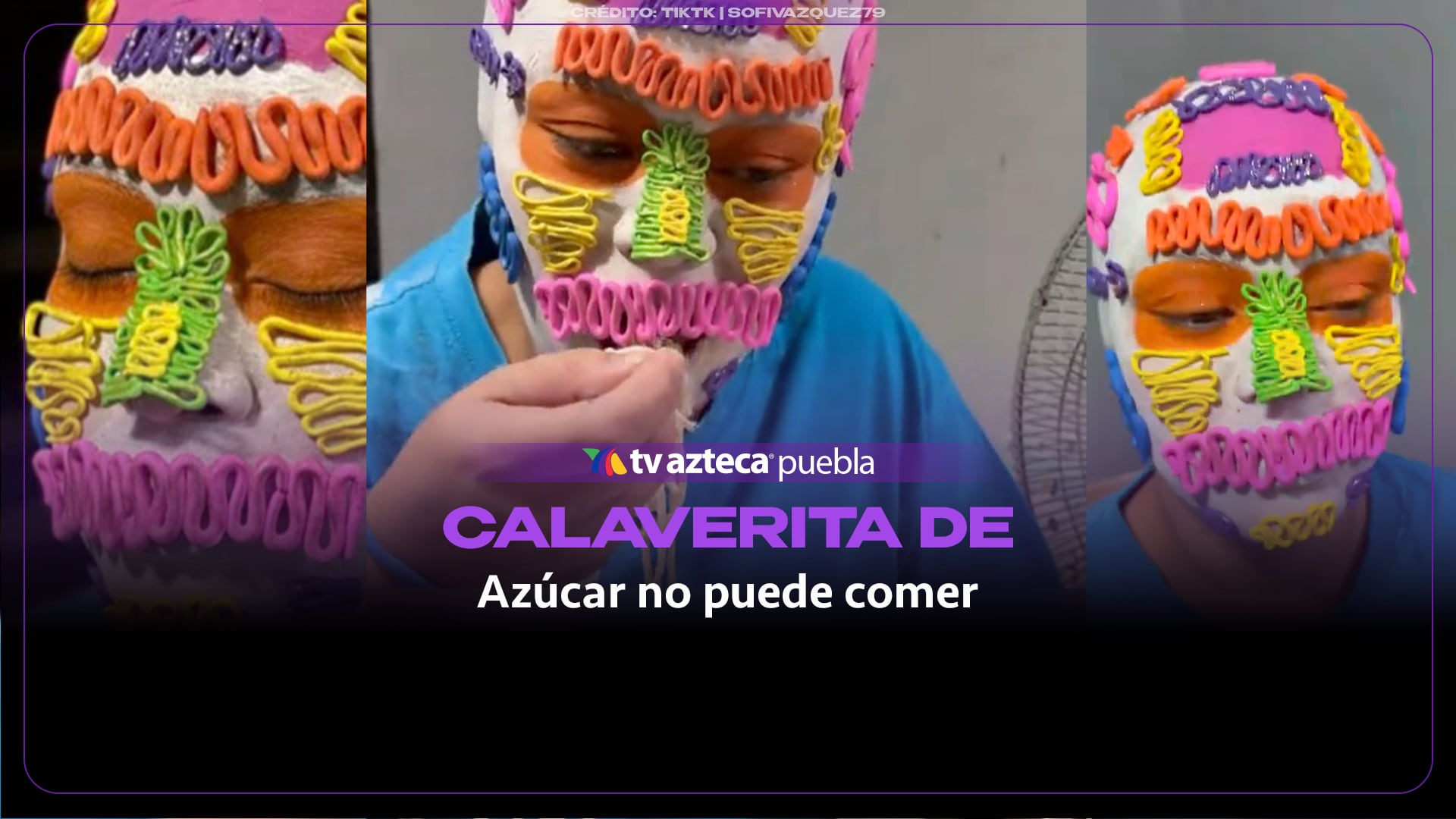 Joven se maquilla de calaverita y tiene problemas para comer espagueti