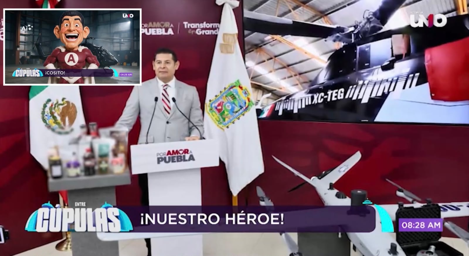 Sátira Cupulosa: ¡El mártir del helicóptero! Alejandro Armenta presume arriesgar la vida en helicóptero por los poblanos