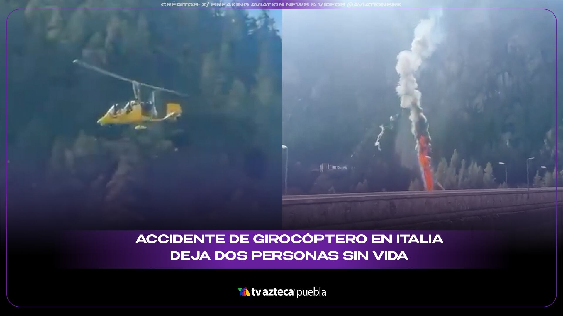 Girocóptero impacta contra cables y cae en llamas en Italia