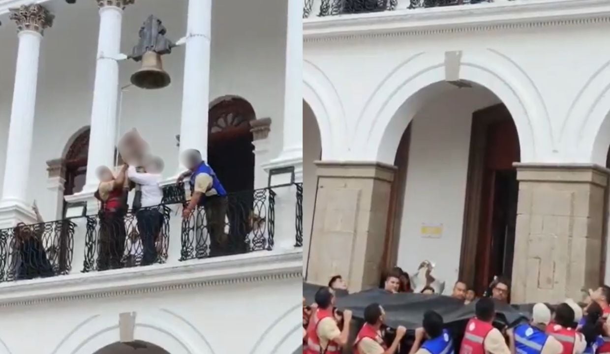 Recrean hazaña de Juan Escutia, pero había lona de seguridad esperando al cadete en Jalisco