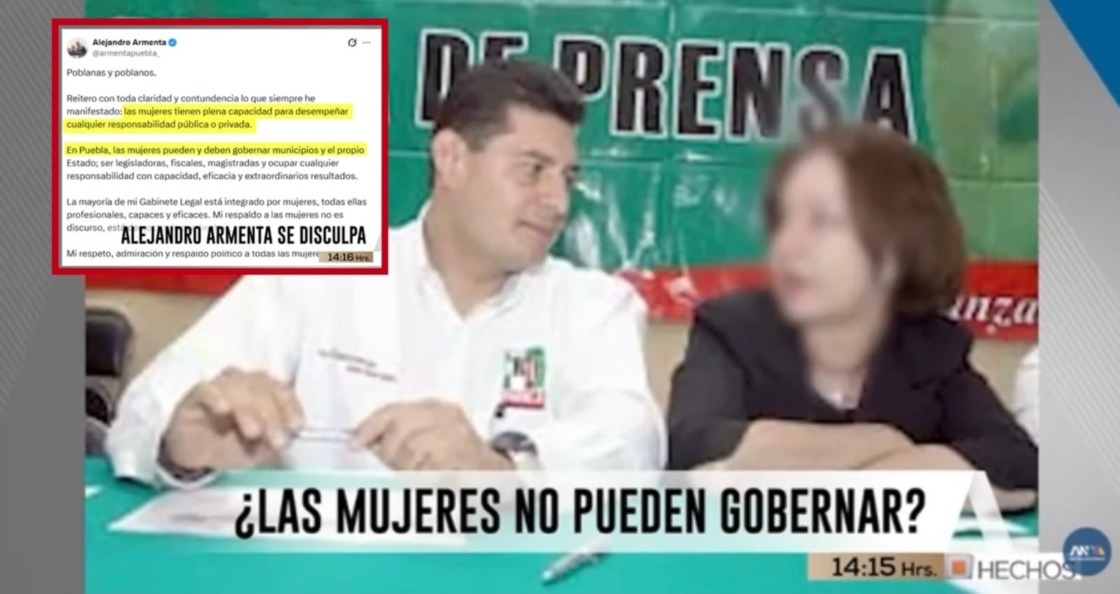 ¡EXHIBE SU MISOGINIA! Gobernador de Puebla, Alejandro Armenta cuestiona que mujeres gobiernen municipios con presencia del crimen organizado
