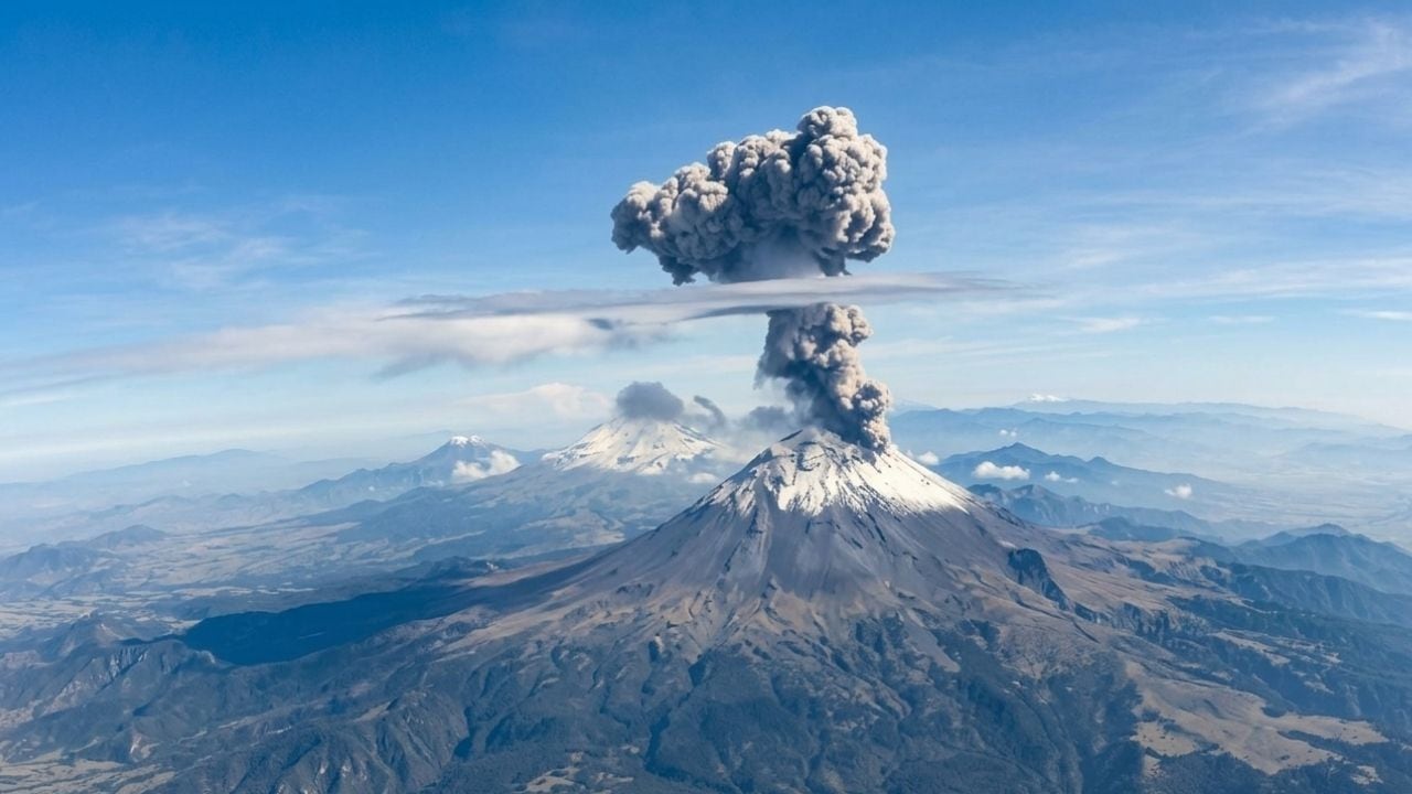 VIDEO: Captan impresionante postal del volcán Popocatépetl desde avión hoy;