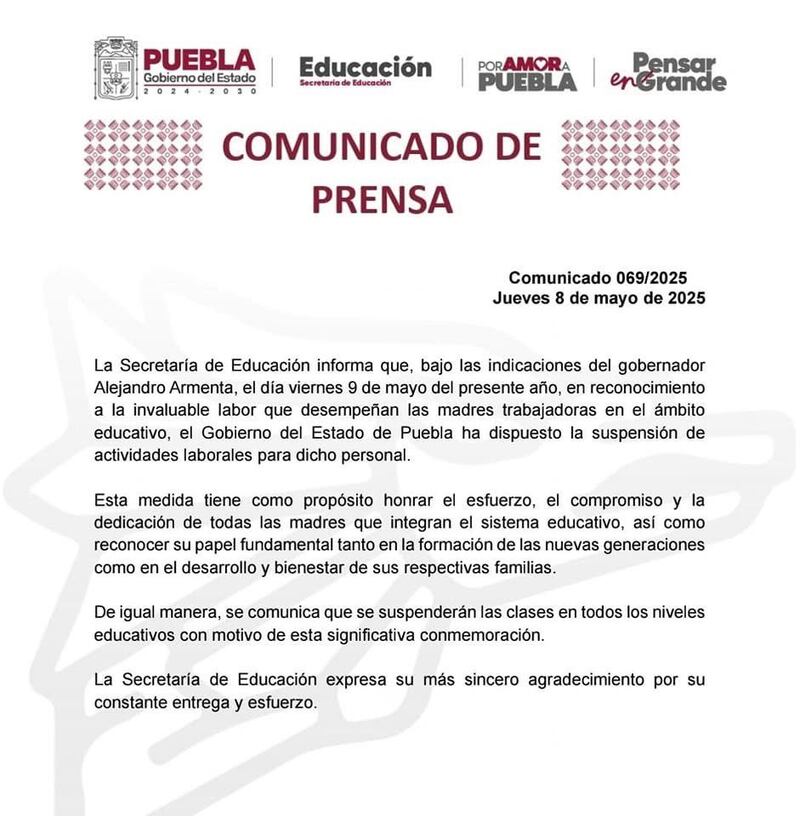 suspensión clases puebla 9 mayo 2025 sep